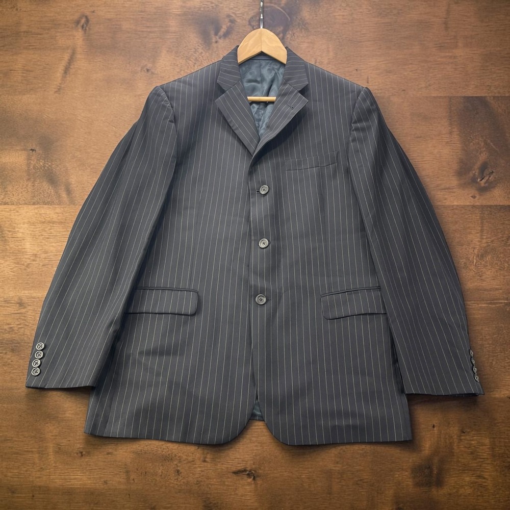 Vintage USA Burberry Bond Street Navy Pinstripe Super 100s Wool Blazers Coat 42R